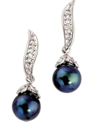 Pair 07.00M/1/10Cttw 14K White Gold Cultured Black Pearl & Diamond Earring