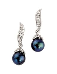 Cultured Black Pearl & Diamond Earring 14K White Gold 64218;14Kw;Pair 07.00mm/1/10Cttw;P;Cultured Black Pearl & Diamond Earring