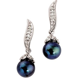 31GB9pFEsIL Pair 07.00M/1/10Cttw 14K White Gold Cultured Black Pearl & Diamond Earring