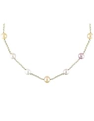 9-10mm Cultured Freshwater Pink, Peach and White Pearls, 14KY Gold Necklace