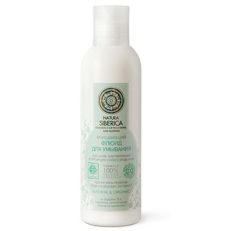NATURAL & ORGANIC Cleaning Washing Face Fluid for Dry and Sensitive Skin with Rhodiola Rosea, Aralia Mandshurica, Active Organics Wild Herbs and Flowers 200 ml (Natura Siberica)