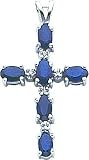14K White Gold Diamond & Sapphire Cross Pendant New