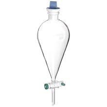 Chemglass CG-1747-06 Glass Squibb Style Separatory Funnel, with 4mm PTFE Stopcock, 1000mL Capacity, #27 PTFE Stopper