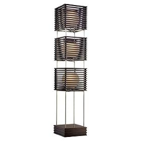 Possini Euro Three Tier Wood Slat Frosted Glass Floor Lamp