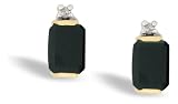 14K Yellow Gold Genuine Emerald-cut Black Onyx and Diamond Earrings