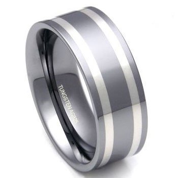 Tungsten Carbide Silver Inlay Wedding Band Ring