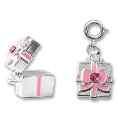 CHARM IT!© 3D Gift Box Charm with a Pink Crystal ~ IT OPENS! (742)