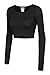 LE3NO Womens Fitted Long Sleeve Crop Top with Stretch, L3NWT1073_BLACK, Medium