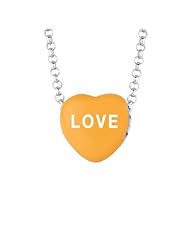 Sterling Silver 10mm Orange enamel Sweethearts LOVE Heart Pendant
