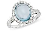 4 Carat Cabochon Blue Topaz and 1/2 Carat Diamond 14K White Gold Ring