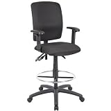 MultiFunction Drafting Stool with Adjustable Arms Black Crepe Fabric/Black Finish