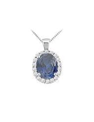 Sapphire and Diamond Pendant 14K White Gold - 3.50 CT TGW