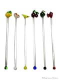 Set 6 Blown Glass Fruit Vegetable Stir Swizzle Sticks
