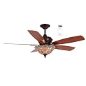 Litex CQ52ABZ5CR Coquillage 52-Inch Five-Blade Ceiling Fan with Remote Control, Aged Bronze with Tiffany Glass Light