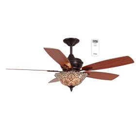 Litex CQ52ABZ5CR Coquillage 52-Inch Five-Blade Ceiling Fan with Remote Control, Aged Bronze with Tiffany Glass Light