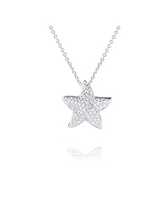 Rhodium Plated 925 Sterling Silver Round Cut Cz Starfish Necklace