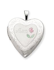 Genuine .925 Sterling Silver 20mm D/C & Enameled Mom Heart Locket. 100% Satisfaction Guaranteed.