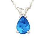 All-Natural Genuine 8x6 mm, Pear Shape Blue Topaz pendant set in Platinum
