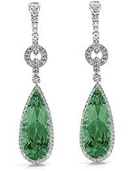 6.18Ct Emerald & VS Diamond Dangling Hoop Earrings 14K Gold