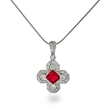 Sterling Silver Diamond CZ Pendant with Ruby CZ Center
