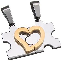 JSea Jewelry Stainless Steel Heart Puzzle Pieces Pendant Necklace Sets for Couples,6 Colors