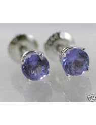 Solid 14K White Gold 1cttw Genuine Gem Tanzanite Screw Back Stud Earrings