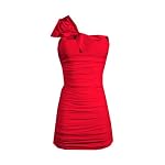 RED One Shoulder Bow Bodycon Dress