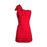 RED One Shoulder Bow Bodycon Dress.'