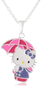 Girls Hello Kitty Silver Plated Brass Enamel Umbrella Pendant Enhancer