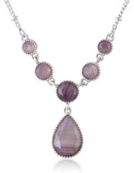 NINE WEST VINTAGE AMERICA "Hidden Gem" Worn Silver and Purple Y-Shaped Necklace, 18"