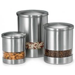 Stainless Steel Canister Set - Window Canisters (Brushed Stainless Steel) (2-qt  3-qt ... by Stacks and Stacks