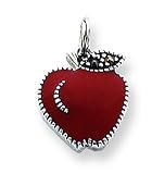 Sterling Silver Enameled Red Apple Charm with 20 inch Sterling Silver Chain