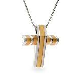 Eve's Addiction Stainless Steel and Gold 3-D Cross Pendant