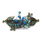 Blue Color Austrian Rhinestone Victorian Style Flower Hair Barrette