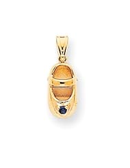 14k Yellow Gold 3-D September/Sapphire Engraveable Baby Shoe Charm.
