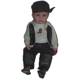 boy in denim jean outfit 21 inch baby doll by ANI BABY DOLLS