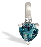 14K White Gold Heart Created Alexandrite and Diamond Pendant