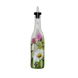 ArtisanStreet's Garden Design on Clear Glass Pour Bottle. Hand Painted & Signed by Artisan