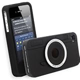 AIO Camera Style Silicone Case for iPhone 4/4s With Film - Black
