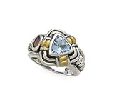 925 Silver, Blue Topaz & Garnet Ring with 14k Gold Accents Sizes 6-8