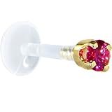 16 Gauge 5/16 Inches Solid 14KT Yellow Gold 3mm Red Cubic Zirconia Bioplast Tragus Earring Stud