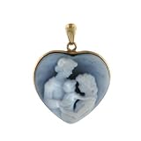 14K Yellow Gold Three Generations Agate Cameo Heart Pendant - 3/4" x 3/4"