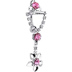 Top Down Pink Cubic Zirconia Flower Belly Ring