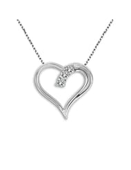 Three-Stone Diamond Heart Love Charm Pendant Necklace Set 14K Yellow /White Gold
