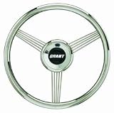 Banjo Style Steering Wheel 14 in. Diameter 3.5 in. Dish Polished Stainless Steel Grip w/Stainless Steel 3-Spoke Banjo Design