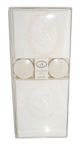Mud Pie Initials Cosmopolitan Home Linen Towels and Round Soap Set, Letter S