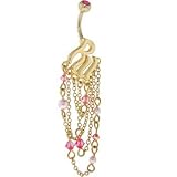 ROCAWEAR Pink Austrian Crystal PEARL DROP Yellow Belly Ring