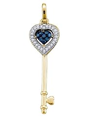 0.10ctw Blue Diamond Key Pendant 14K Yellow Gold