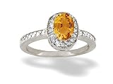 14K White Gold Genuine Oval Citrine and Diamond Couture Ring