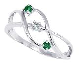 0.10Ct Emerald and Diamond Right hand ring in 14Kt White Gold